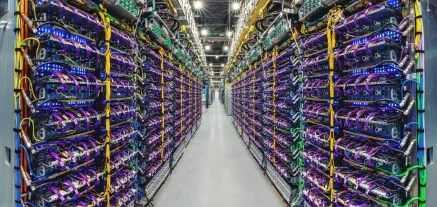 Photo of a data center with Google's TPUs